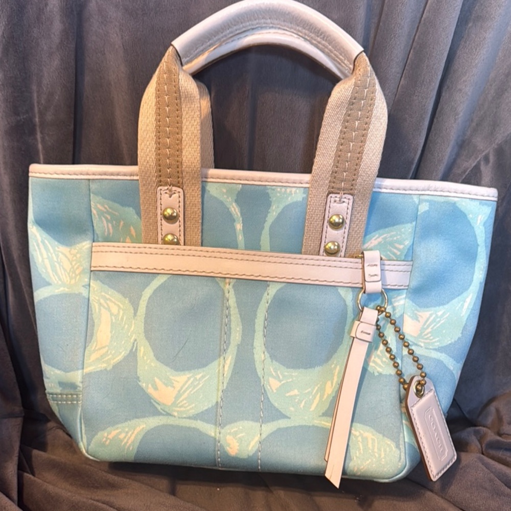 Coach Blue and Cream Monogram Tote